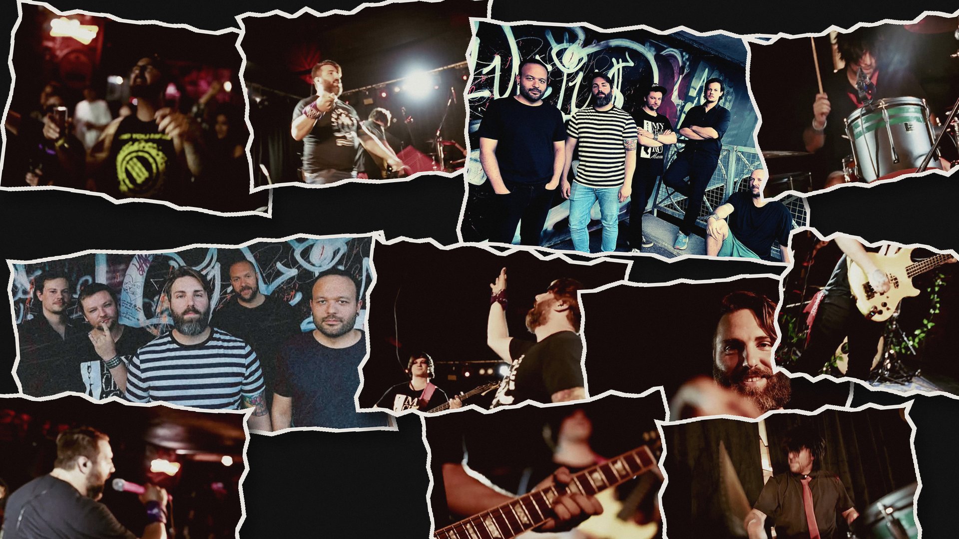 Collage de photos du band et de la foule